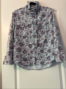 Boho-Sundance Pastel Floral Button-Up Shirt in Light Blue & Lavender size PM